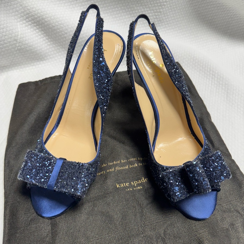 Kate Spade Blue Sparkle Heels with Bow